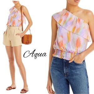 Aqua Women's Multicolor One-Shoulder Top Sz S NWT
